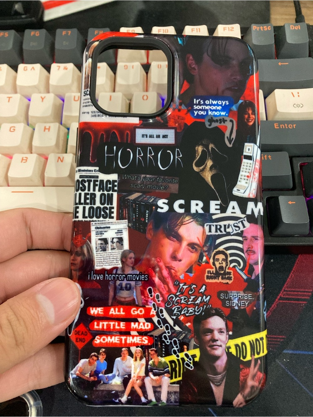 Horror Collage Phone Case - Black & Red Graphic Design